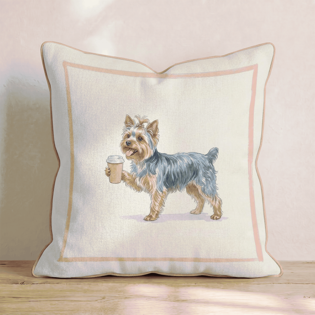 Yorkie Coffee Throw Pillow - Hillcroft Home