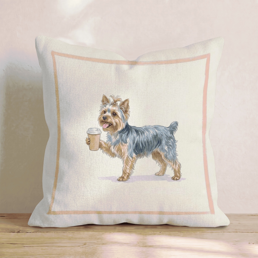 Yorkie Coffee Throw Pillow - Hillcroft Home