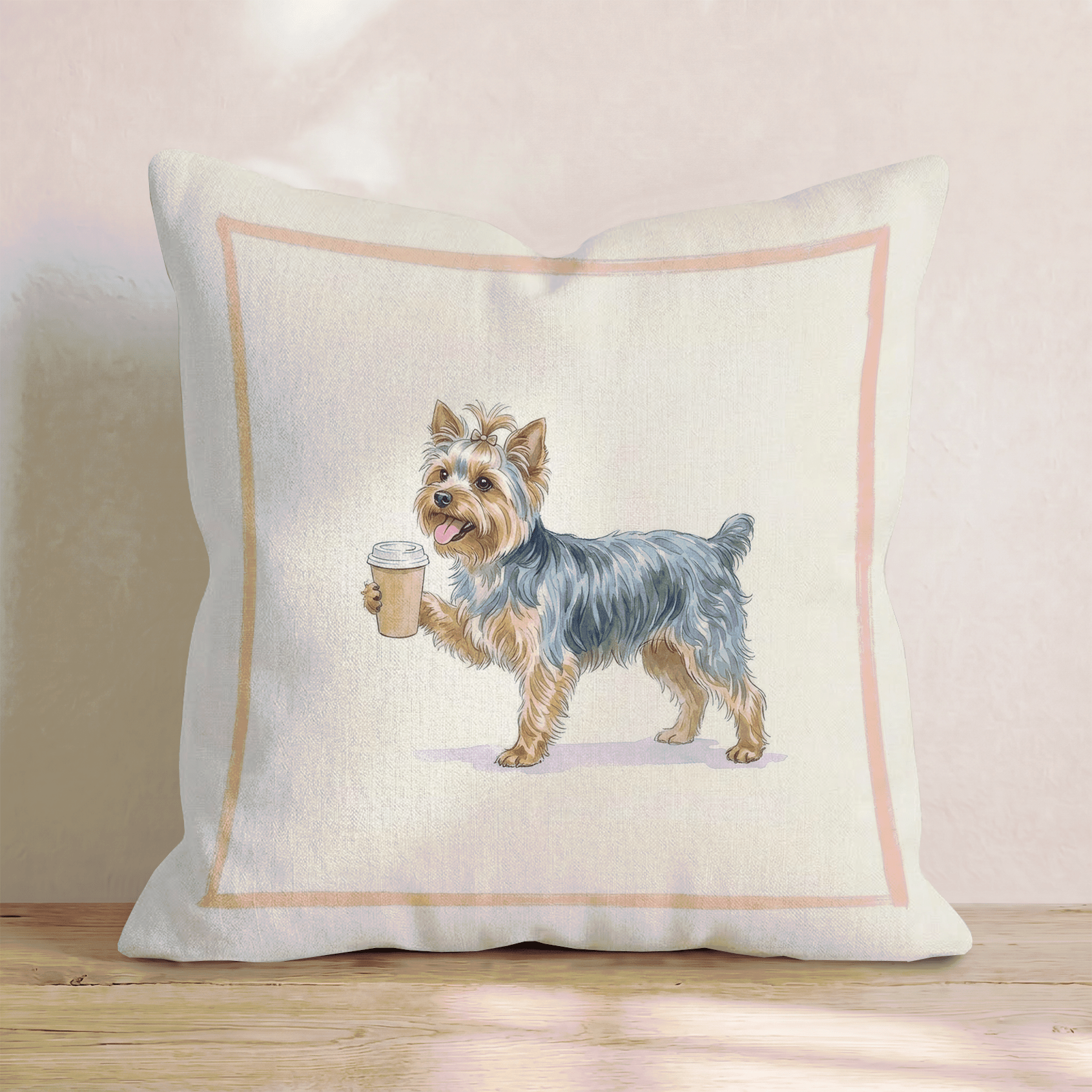 Yorkie Coffee Throw Pillow - Hillcroft Home