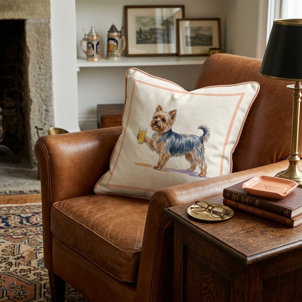 Yorkie Lager Throw Pillow - Hillcroft Home