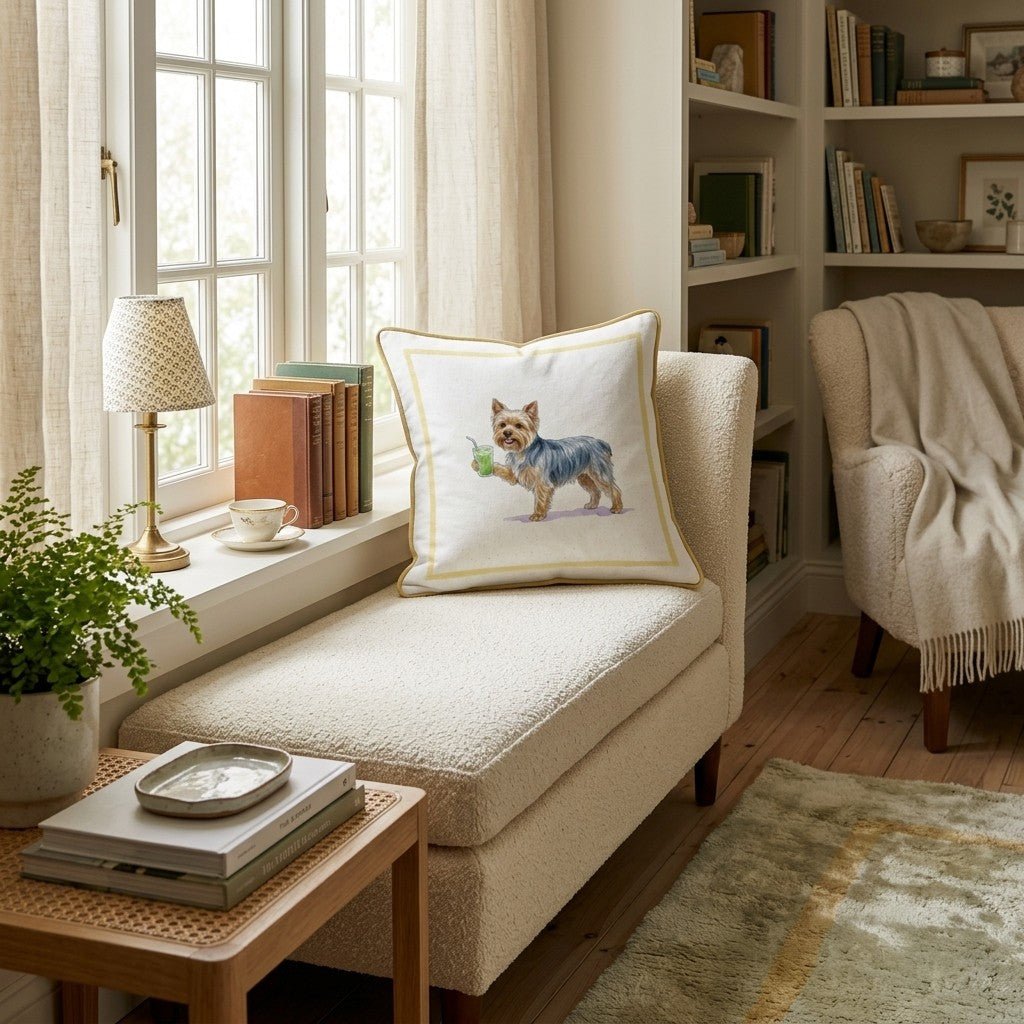 Yorkie Matcha Throw Pillow - Hillcroft Home