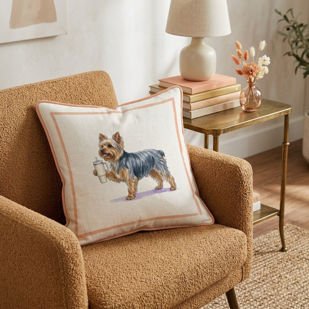 Yorkie Tumbler Throw Pillow - Hillcroft Home