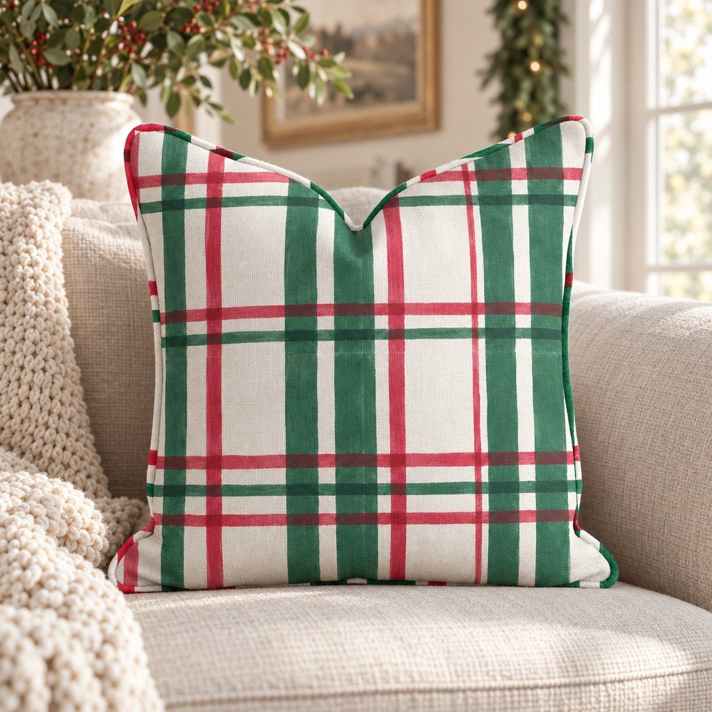 Yuletide Tartan Peacock Throw Pillow throw pillow - Hillcroft Home