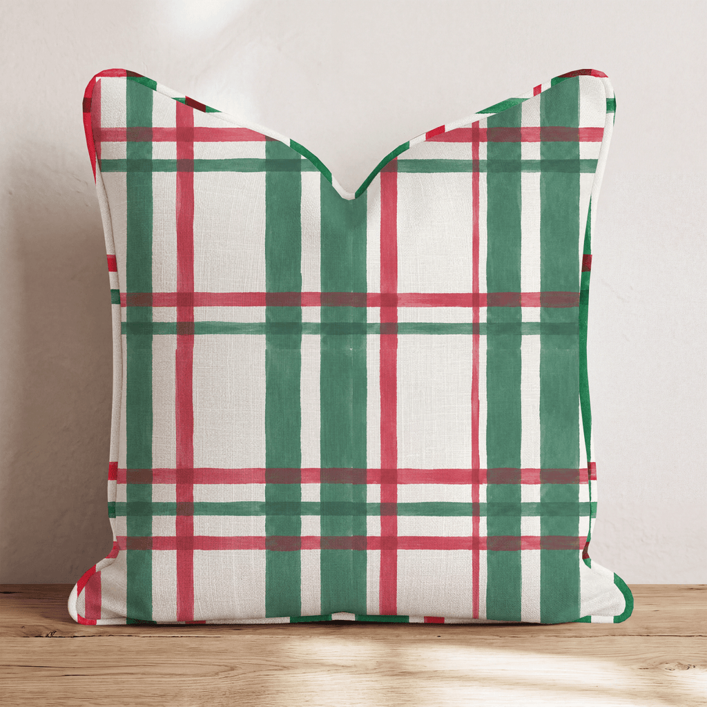 Yuletide Tartan Peacock Throw Pillow throw pillow - Hillcroft Home