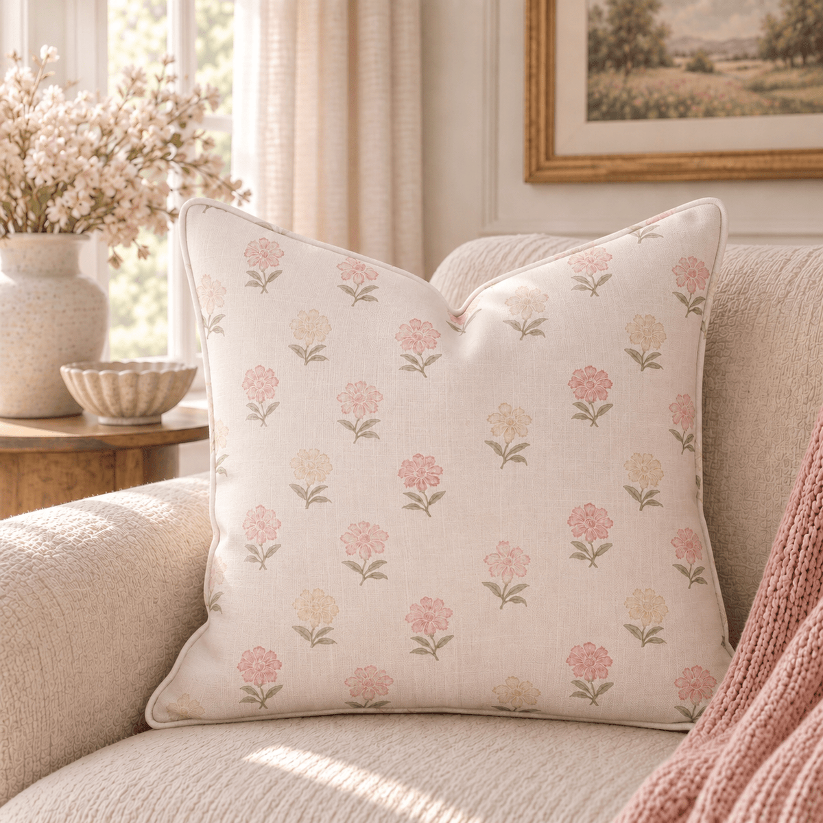 Zinnia Blush Throw Pillow throw pillow - Hillcroft Home